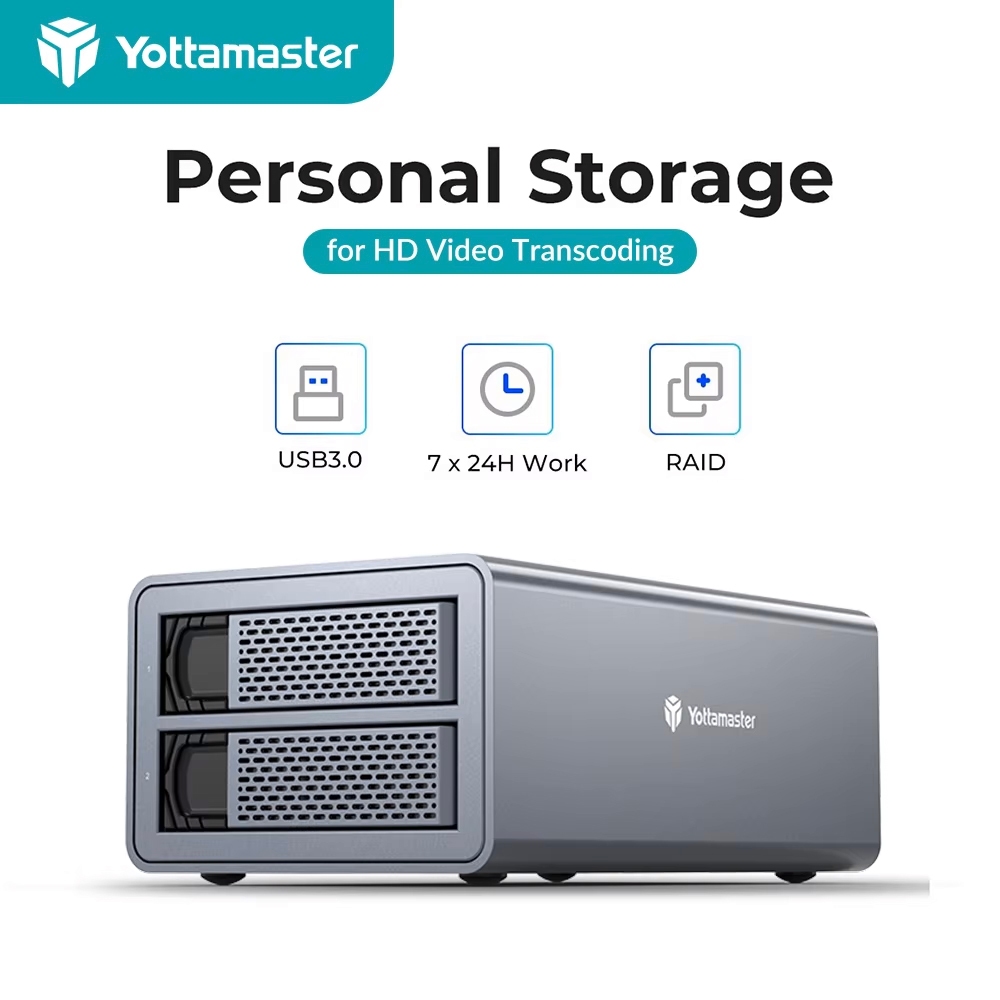 Yottamaster 2 Bay RAID ฮาร์ดไดรฟ์ภายนอกตู้เก็บสําหรับ 2.5 "/3.5 "SATA SSD/HDD USB3.0 RAID Enclosure 