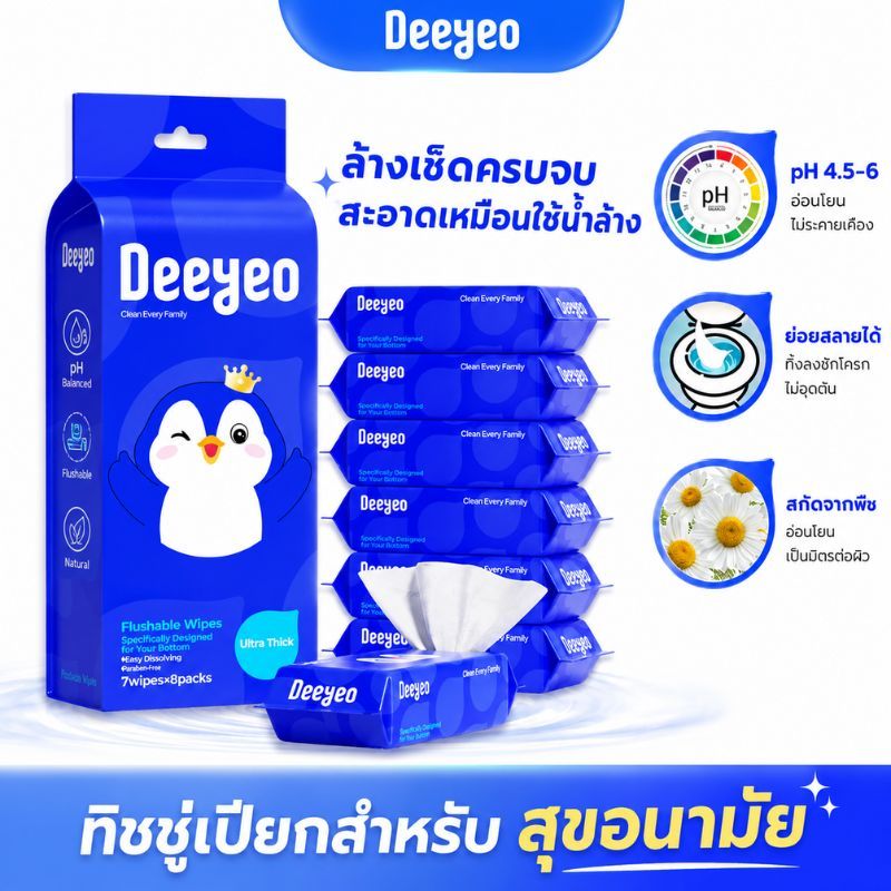 DEEYEO ทิชชู่เปียก ขนาดพกพา แผ่นใหญ่ หนา ผ้าเช็ดเปียก สูตรอ่อนโยน ไม่มีแอลกอฮอล์ สำหรับผู้หญิง เด็ก ผิวบอบบาง นุ่ม ไม่ขาดง่าย