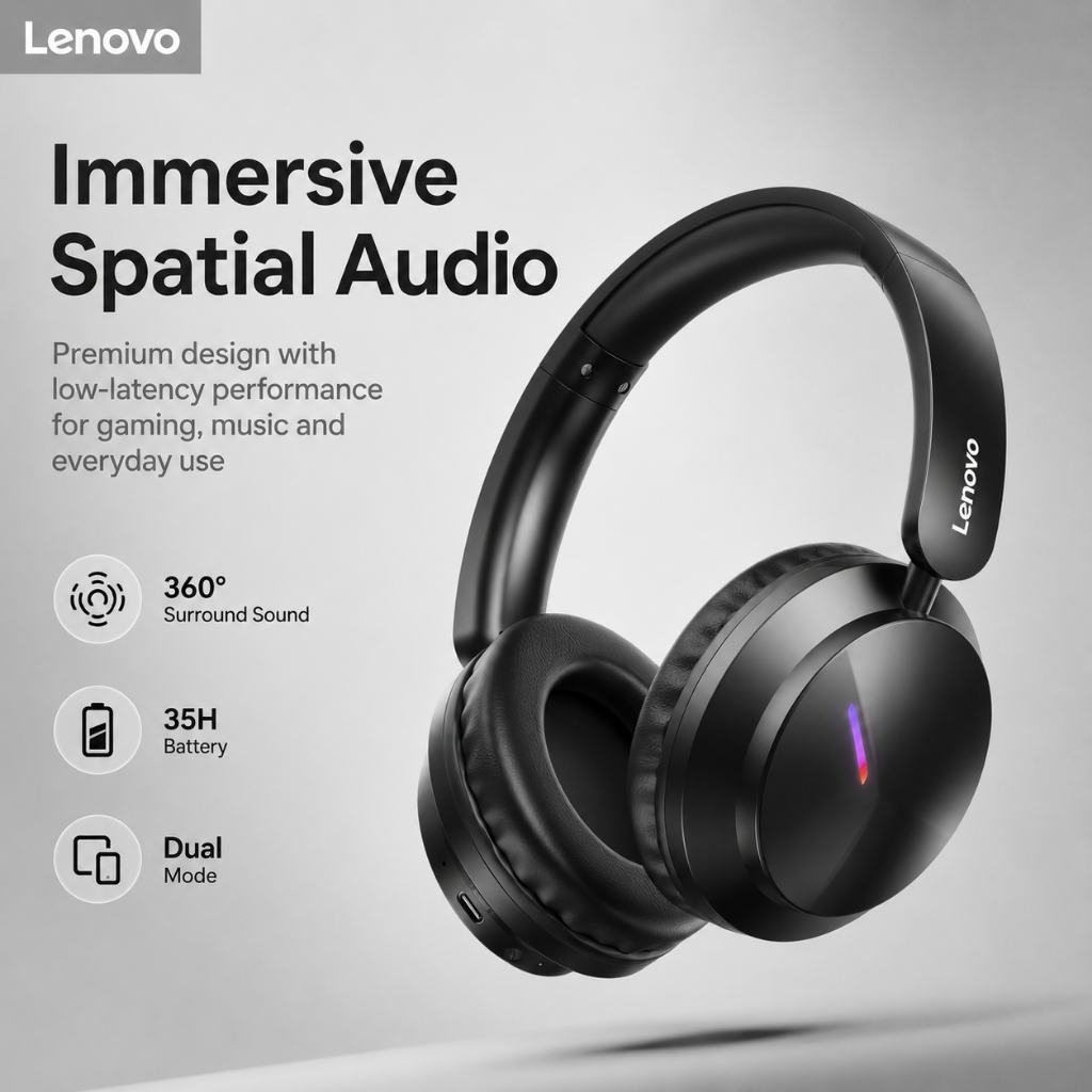 Lenovo หูฟังบลูทูธ หูฟังมีสาย EH140 หูฟังเกมมิ่ง บลูทูธ 5.4 ลำโพงขนาด 40 มม. เสียงรอบทิศทาง 8.0 หน่วงเวลาต่ำ มีไมโครโฟนในตัว เหมาะเล่นเกม