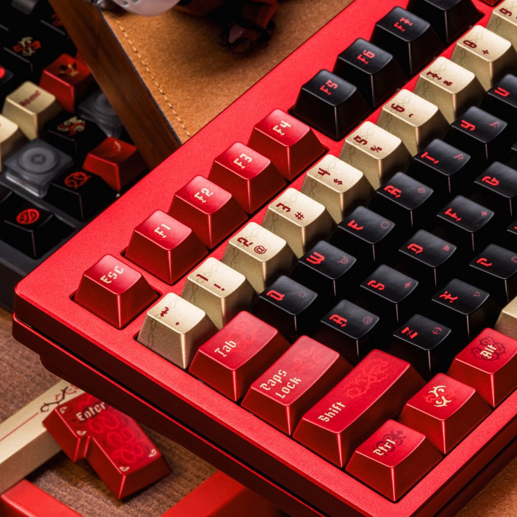 Thorns Keycaps Keycaps โปรไฟล์เชอร์รี่สีเมทัลลิคเคลือบเงาสีดําสีแดง PBT Keycap สําหรับ 7u Alice คีย์บอร์ดเครื่องกล