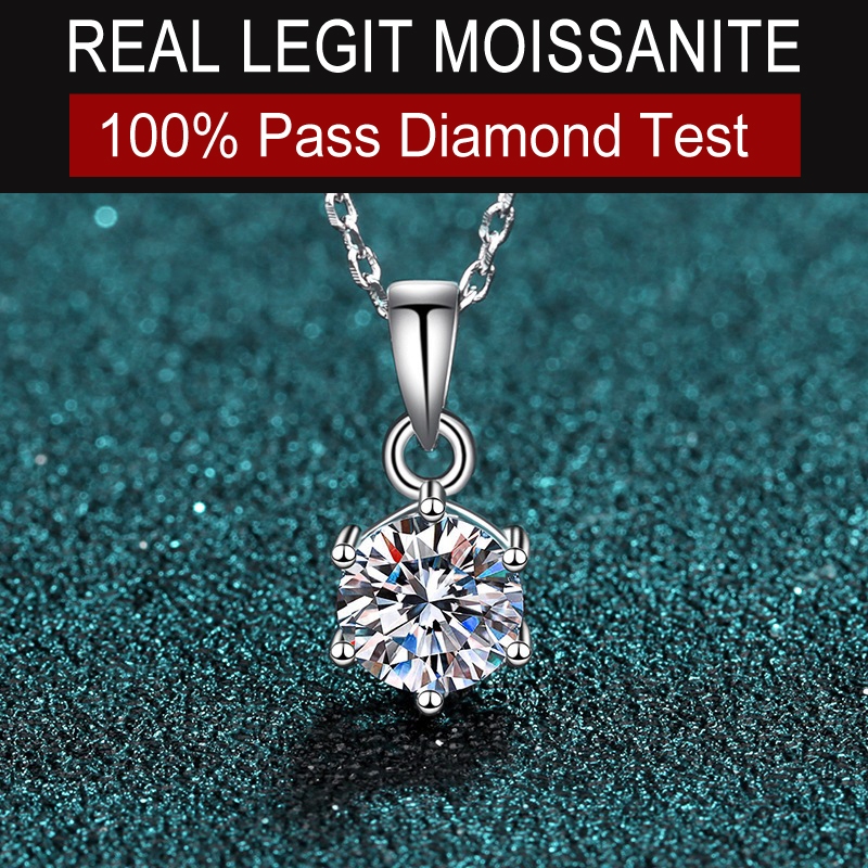 จริง Moissanite 3ct 2ct 1ct 0.5ct คลาสสิกหก Claw สร้อยคอ s925 เงินสเตอร์ลิงผู้หญิงรอบตัดจี้ GRA