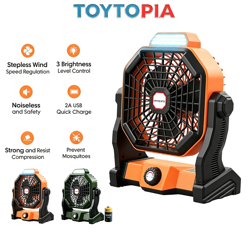 TOYTOPIA 10400mAh พัดลมแคมป์พร้อมไฟแบบพกพาสวิตช์จับเวลาพัดลมตั้งโต๊ะพัดลมตั้งโต๊ะเพดาน Kipas