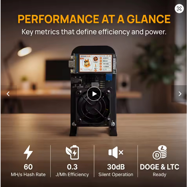 DOGENXUS DX01 60MH/s Scrypt Dogecoin Miner, ชิป 5nm 30dB Ultra Silent LTC Miner พร้อมจอ 1.9"