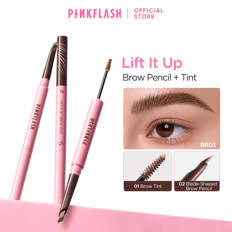 PINKFLASH ยกดินสอเขียนคิ้ว + Tint Dual-Ended Eyebrow Pencil & Tint 4 สี Long-Lasting Hold