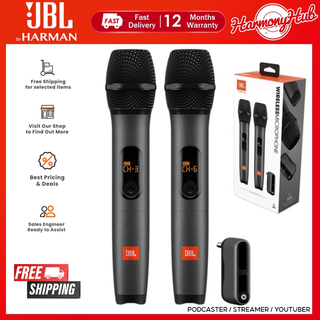 JBL ไมค์ไร้สายชาร์จไฟ พร้อมเครื่องรับสัญญาณออโต้จูน เหมาะสำหรับร้องคาราโอเกะ ห้องคาราโอเกะ และปาร์ตี้