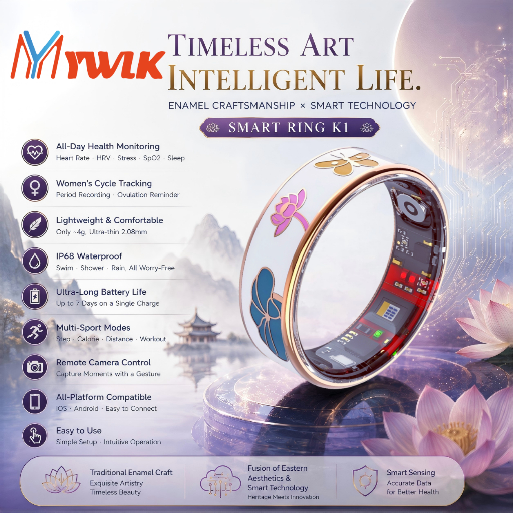 MYWLK K1 แฟชั่นแหวนสมาร์ทสําหรับผู้หญิง iOS, อุณหภูมิติดตาม, กีฬา, Sleep & Fitness Health, ฟังก์ชั่นรีโมทคอนโทรล