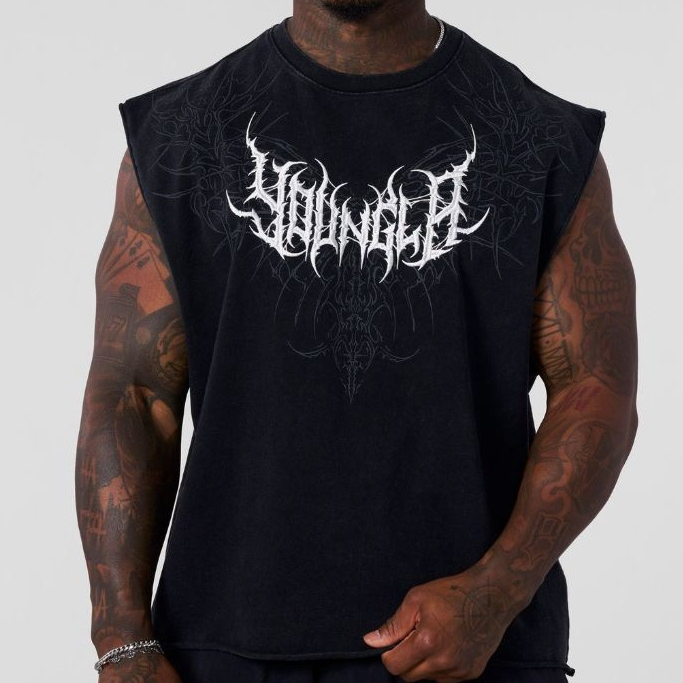 26SS ใหม่ YOUNGLA เสื้อกั๊กแฟชั่นสไตล์อเมริกันสําหรับผู้ชายขนาดบวกแขนกุดระบายอากาศแห้งเร็วสําหรับออกกําลังกาย
