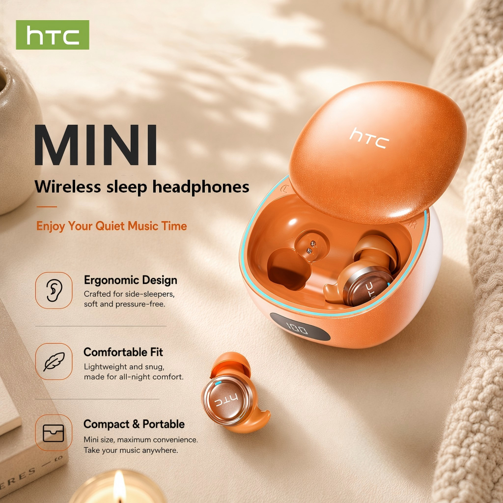 HTC NE96 Sleeping Earbuds Bluetooth 6.0 หูฟังขนาดเล็กสําหรับทํางานหูฟังบลูทูธชุดหูฟังสเตอริโอที่ซ่อน