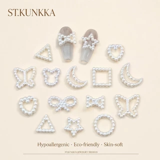 ST.KUNKKA ลูกปัดมุก ABS 100-400ชิ้น รูปหัวใจดาวดอกไม้ สีขาว อุปกรณ์ทำเครื่องประดับ DIY