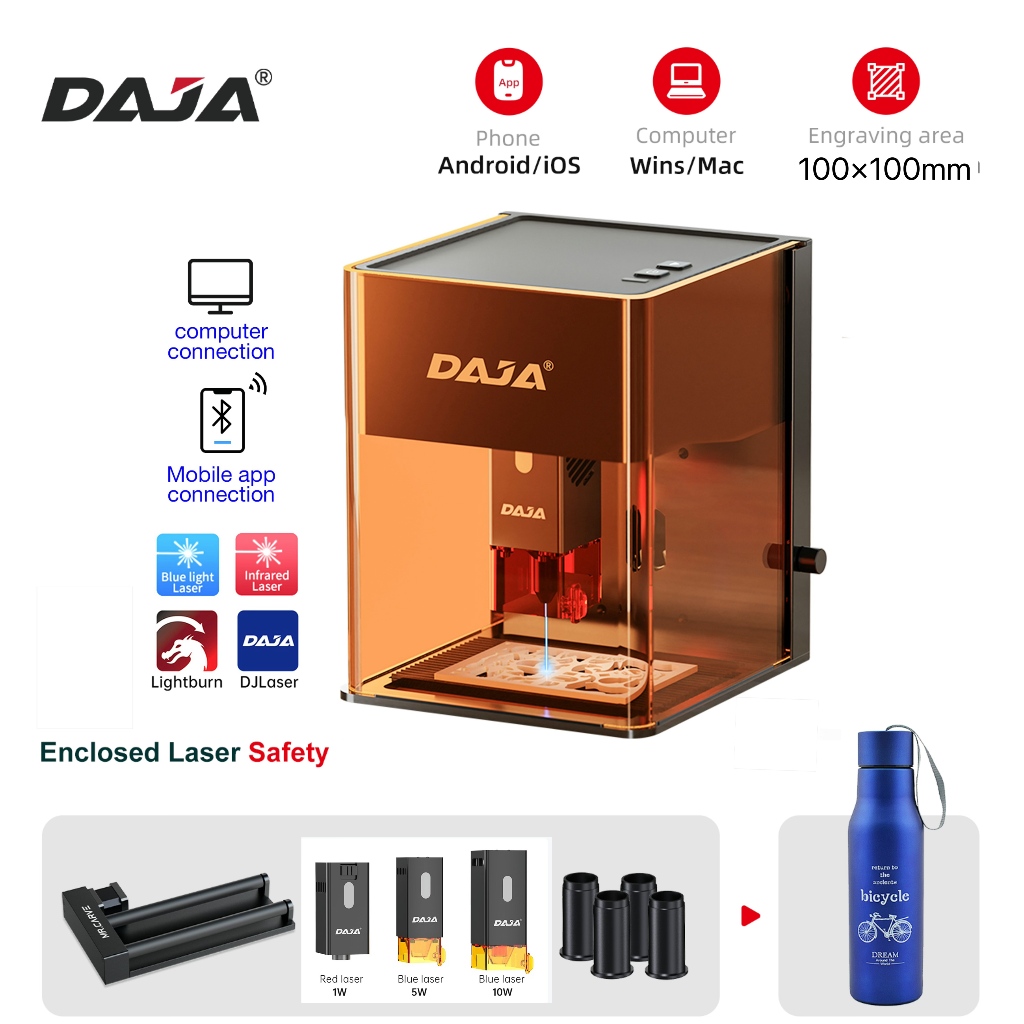 DAJA DJ6 PRO เครื่องแกะสลักเลเซอร์แกะสลักอัตโนมัติโลหะสแตนเลสพิมพ์อะคริลิกสุนัขแท็กเครื่องพิมพ์กระดาษไม้ไม้ไผ่พลาสติก DIY