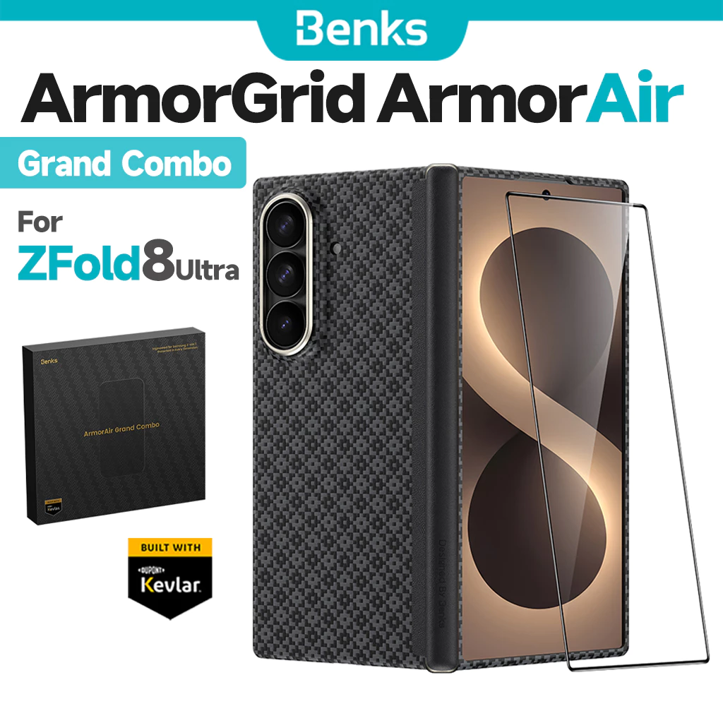 [Benks Official] Benks Grand Combo ArmorGrid ArmorAir สําหรับ Samsung Z พับ 8 Ultra Black Case กรอบด้านหน้าสร้างขึ้นพร้อมบานพับเคฟล่าร์ป้องกันหน้าจอ Slim Light Hard Casing