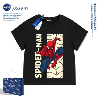 NASA เสื้อเด็กผู้ชาย ผ้าฝ้าย 100% ลายการ์ตูนสไปเดอร์แมน เสื้อยืดเด็ก ระบายอากาศดี เหมาะสำหรับเด็กอายุ 2-15 ปี