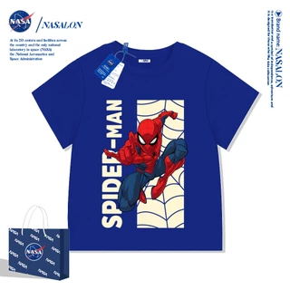 NASA เสื้อเด็กผู้ชาย ผ้าฝ้าย 100% ลายการ์ตูนสไปเดอร์แมน เสื้อยืดเด็ก ระบายอากาศดี เหมาะสำหรับเด็กอายุ 2-15 ปี