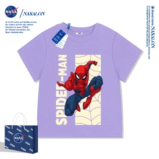 NASA เสื้อเด็กผู้ชาย ผ้าฝ้าย 100% ลายการ์ตูนสไปเดอร์แมน เสื้อยืดเด็ก ระบายอากาศดี เหมาะสำหรับเด็กอายุ 2-15 ปี