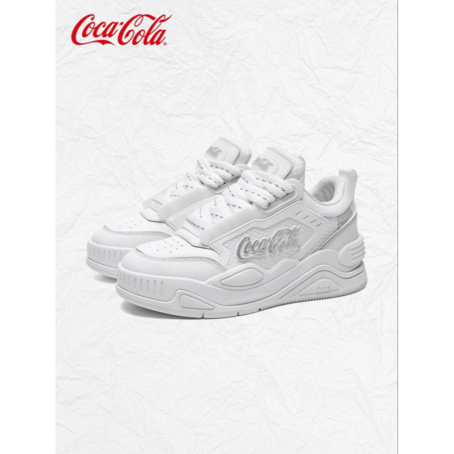 13 TBB6 Coca-Cola ผู้ชายผู้หญิงสีขาว Chunky Board รองเท้าหนังตาข่าย Unisex หนา Street แฟชั่นรองเท้าผ