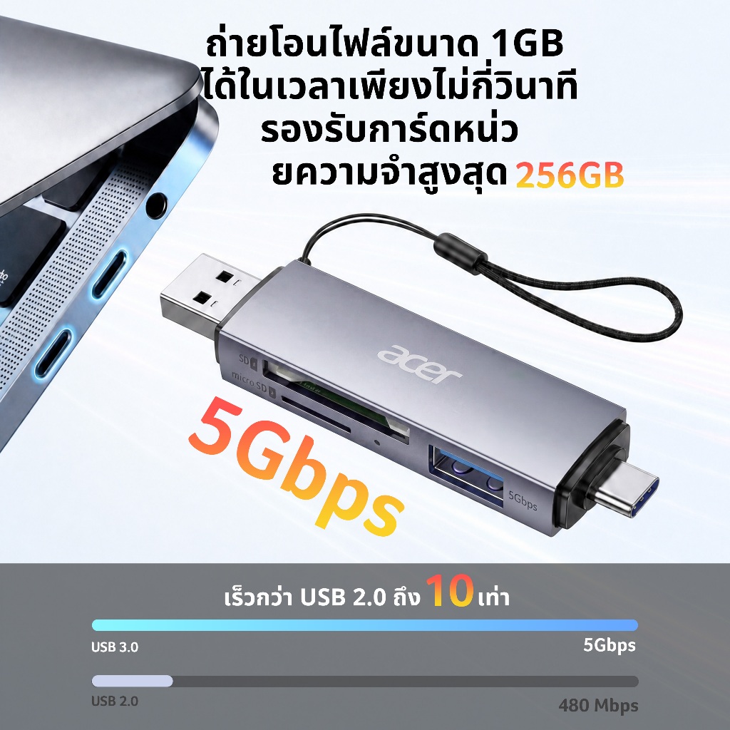 Acer การ์ดรีดเดอร์ เครื่องอ่านการ์ด 3 in 1 SD card reader รูปที่ 2