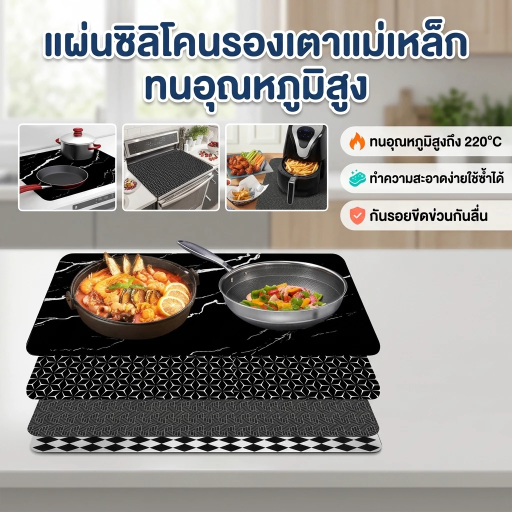 แผ่นซิลิโคนพิเศษสำหรับเตาแม่เหล็กไฟฟ้า แผ่นฉนวนกันความร้อนทนอุณหภูมิ แผ่นป้องกันกันลื่นป้องกันการเปรี้ยวและกันน้ำ