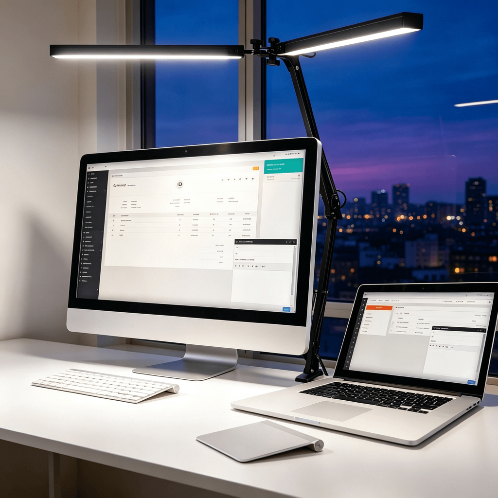 Amiluo โคมไฟตั้งโต๊ะ 2หัว 24W LED 160ดวง 3โหมด 10ระดับ 360° คลิป 70ซม.