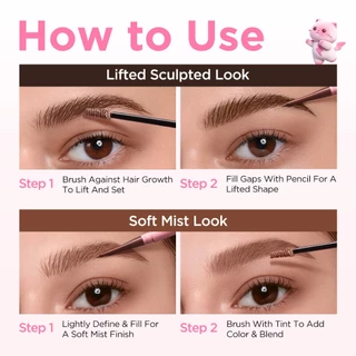 PINKFLASH ยกดินสอเขียนคิ้ว + Tint Dual-Ended Eyebrow Pencil & Tint 4 สี Long-Lasting Hold