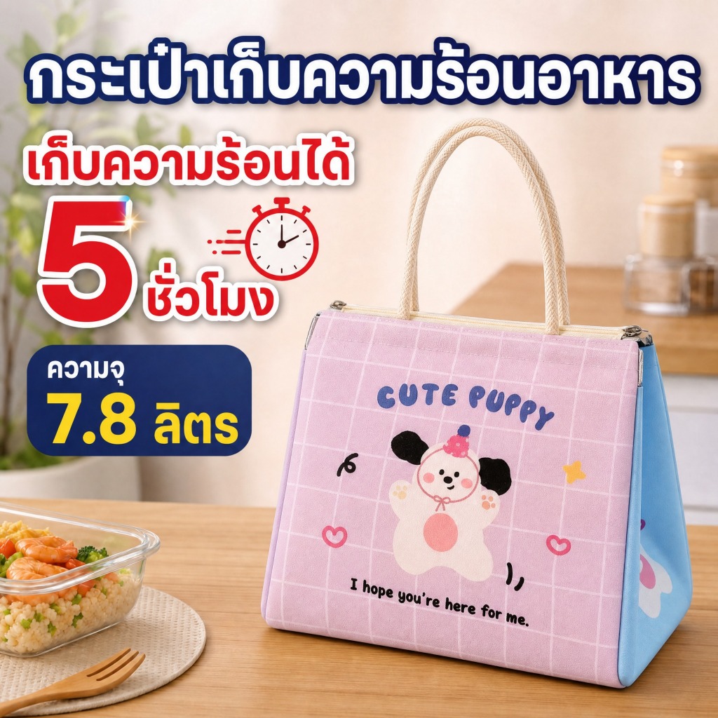 พร้อมส่ง กระเป๋าใส่กล่องข้าว กระเป๋าเก็บความเย็น 7.8L เก็บร้อนเย็น 5 ชม. กันน้ำ ลายการ์ตูน มีหูหิ้ว สำหรับไปโรงเรียน ทำงาน ปิคนิค