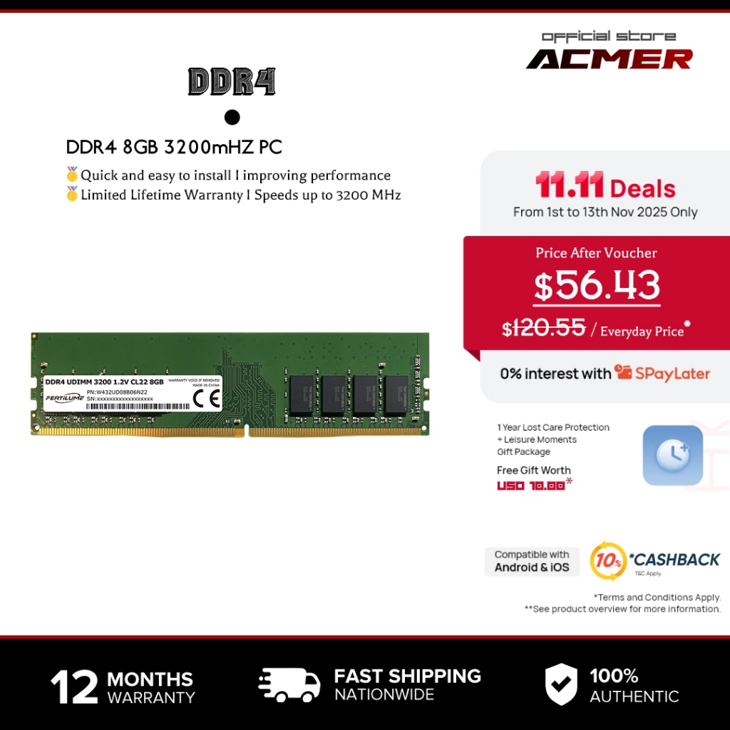 Fertilume 8GB/16GB DDR4 3200 MHz UDIMM PC4-25600 (PC4-3200AA) CL22 DIMM Non-ECC เดสก์ท็อป RAM โมดูลห
