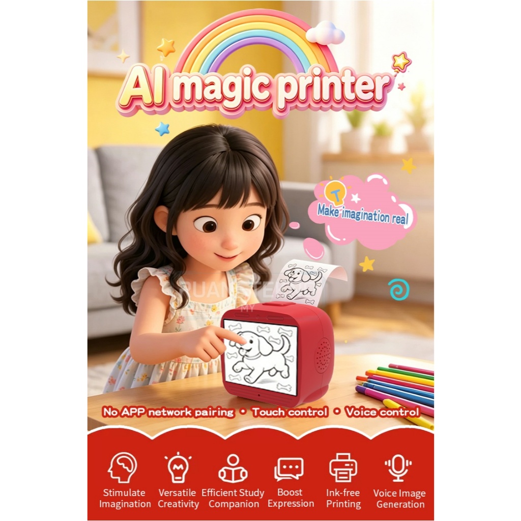 ปลอดภัยเด็กการศึกษา AI เครื่องพิมพ์ Ink-Free การพิมพ์ความร้อน WiFi เชื่อมต่อแหล่งการเรียนรู้สําหรับผ