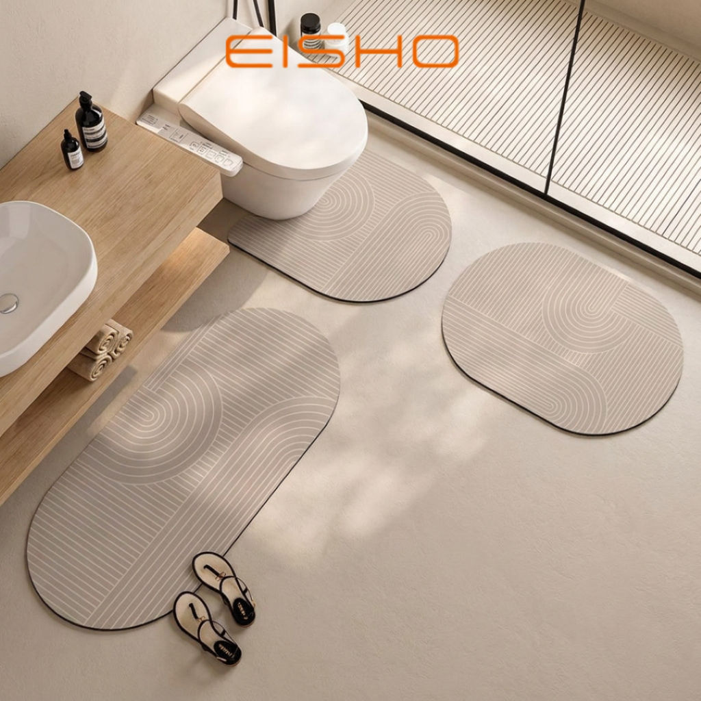 EISHO จัดส่งจากท้องถิ่น🚚[2 ชิ้น/3  ชิ้น] พรมเช็ดเท้ากันลื่นห้องน้ำ ผสมไดอะตอมไมต์ แห้งไว นุ่มสบายเท้า | ดูดซับน้ำไว 3 วินาที ซิลิก้าเจลยืดหยุ่น ไม่แข็ง | ลายหรู ดูแลง่าย ไร้กลิ่นอับ