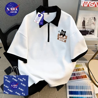 【จัดส่งจากกรุงเทพฯ】🔥NASA ฤดูร้อน ซิปครึ่งตัว oversized POLO ยูนิเซ็กส์ minimal ลายแมวน้อย🐱แฟชั่น เทรนด์ เสื้อ YG4137