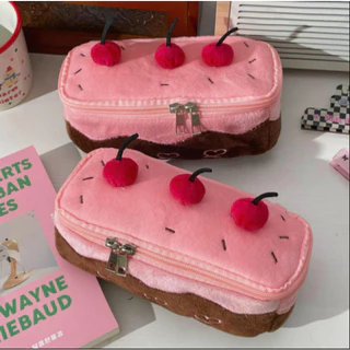 อิน กล่องดินสอเค้กเชอร์รี่ตุ๊กตาน่ารักความจุขนาดใหญ่กระเป๋าเครื่องเขียนนักเรียน