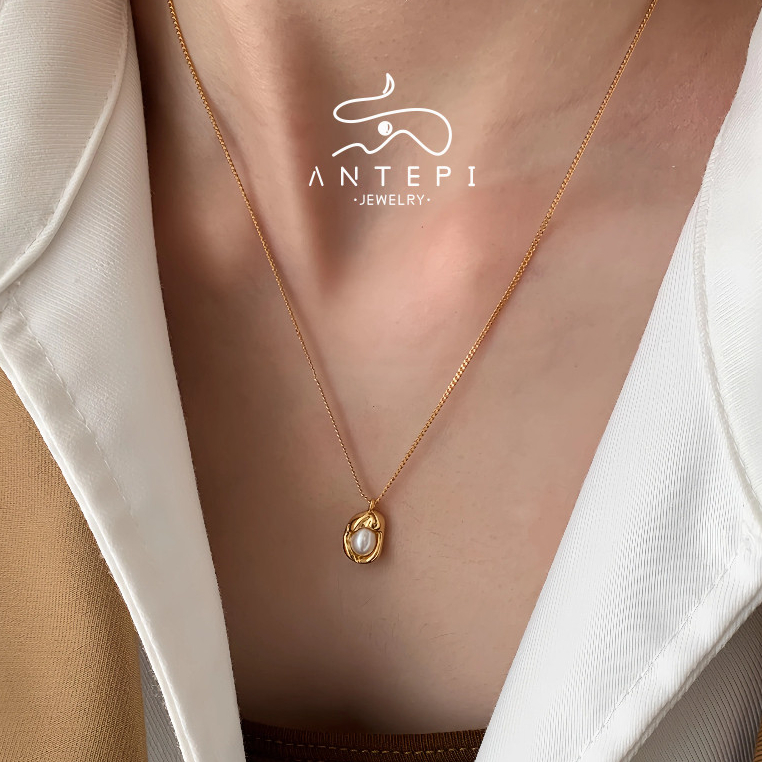 ATP 18K Plated Lucky bean จี้มุก สร้อยคอกระดูกไหปลาร้า · โซ่สร้อยคอเหล็กไทเทเนียมที่ไม่ซีดจางและสแตน