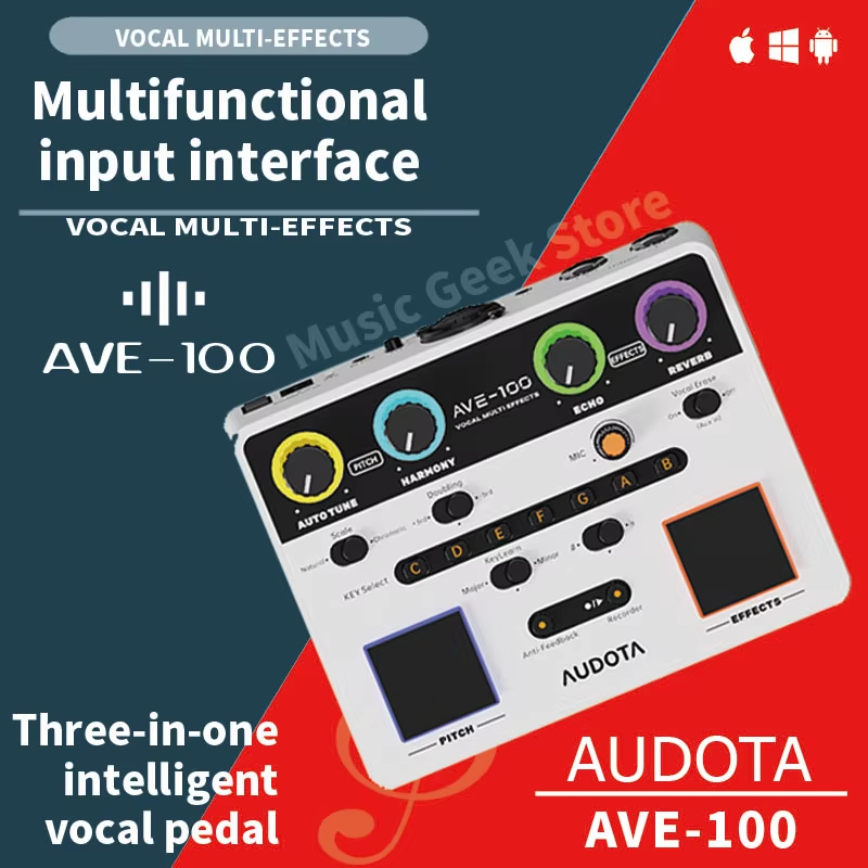 ⭐⭐⭐Audota AVE-100 โปรเซสเซอร์ Vocal Multi-Effects - Auto-Tune Rev Delay Pitch Correction และโหมด Har
