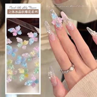 Rou Bao 50 ชิ้นเล็บคริสตัลน้ําแข็งนุ่มแกะสลัก Lily ดอกไม้ Gradient DIY เล็บ Art Charms ตกแต่ง