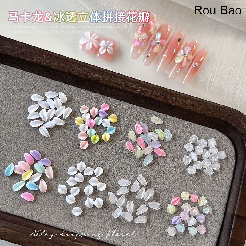 Rou Bao 100 ชิ้นเล็บสีขาวห้ากลีบดอกไม้เรซิ่น DIY เล็บ Art Charms ตกแต่ง