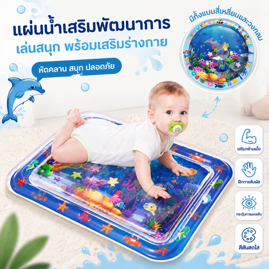 สื่อน้ำเด็ก เสื่อเด็กคุณภาพสูง ที่นอนเย็น เบาะน้ำพองลม 3 มิติ กระตุ้นประสาทสัมผัส สําหรับเด็กทารก