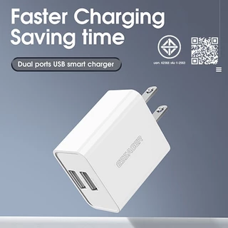 Essager ที่ชาร์จโทรศัพท์มือถือ 5V 2A พอร์ตคู่ ปลั๊กชาร์จ usb 10w 100V-240V ชาร์จเร็ว สําหรับเดินทาง