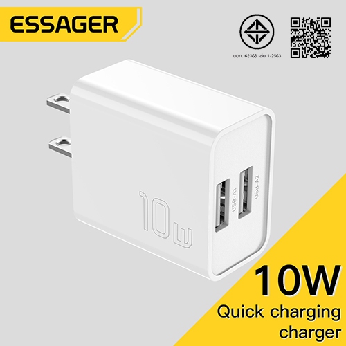 Essager ที่ชาร์จโทรศัพท์มือถือ 5V 2A พอร์ตคู่ ปลั๊กชาร์จ usb