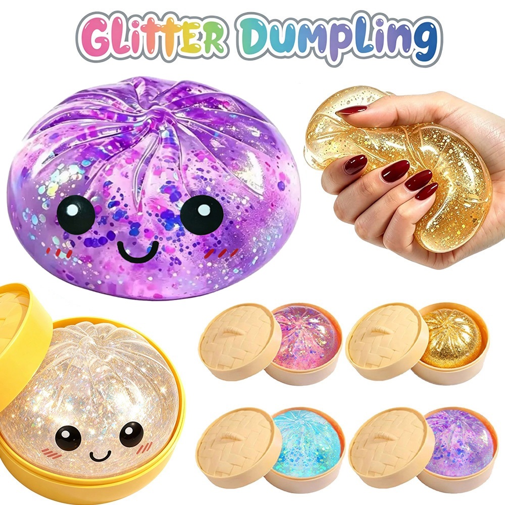 Glitter Dumpling Squishy Maltose Slow Rising ความเครียดบรรเทาบีบ Fidget ของเล่นสําหรับเด็กและผู้ใหญ่ของขวัญ