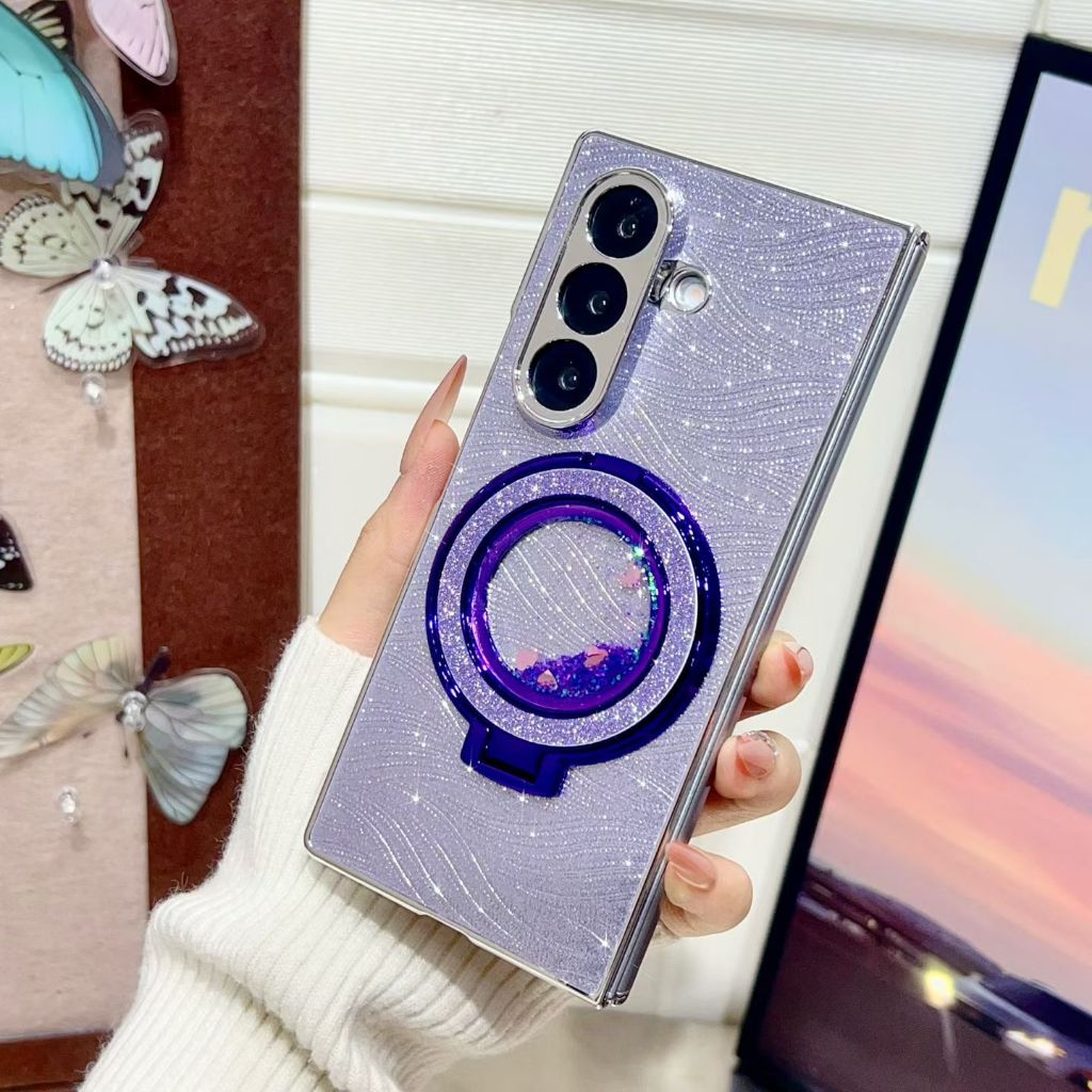 Xunyi ฝาครอบป้องกันโทรศัพท์ Samsung Galaxy Z พับ 7 6 5 4 Gradient Glitter ไหลทรายผู้ถือแหวนแม่เหล็ก