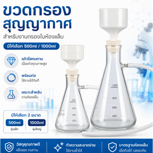 ท่อกรองและปั๊มขวดกรอง ขนาด 500ml / 1000ml คุณภาพสูง สำหรับสอนและทดลอง