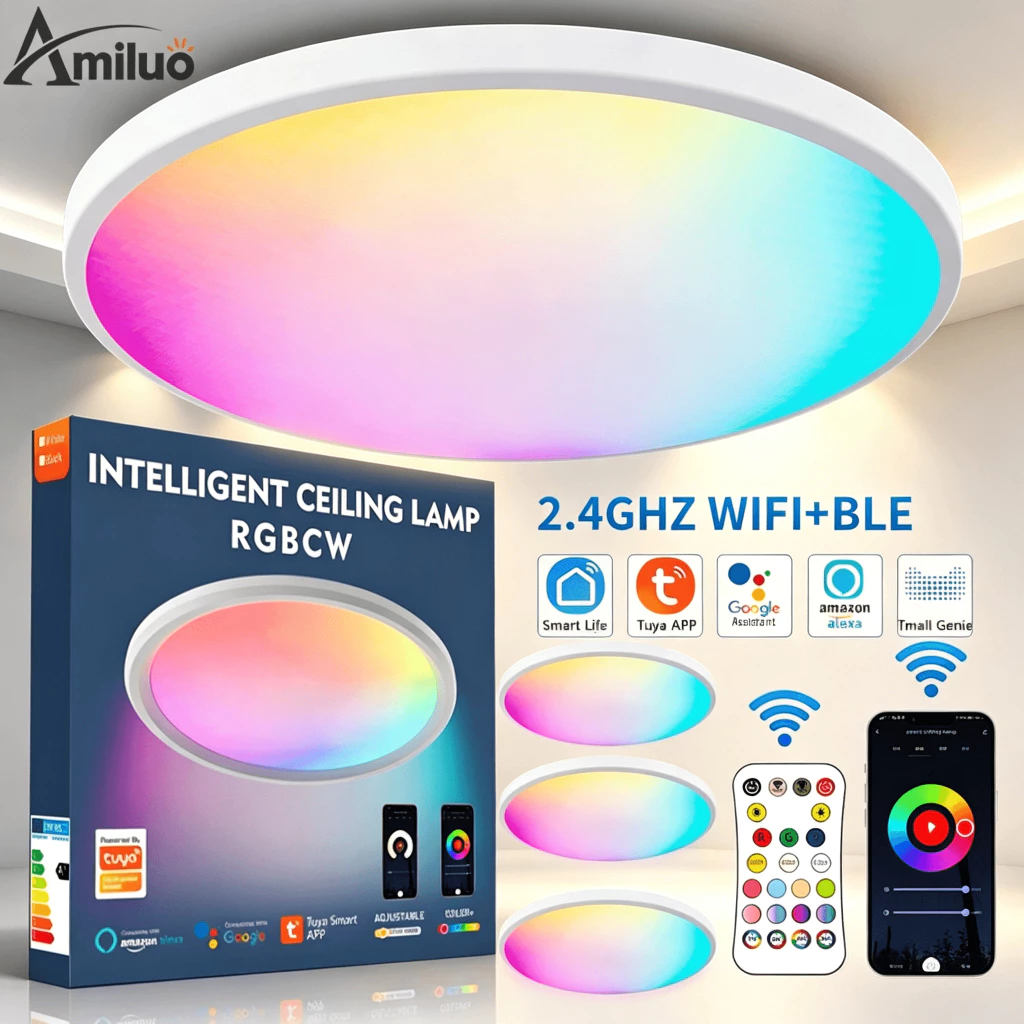 Amiluo ไฟเพดาน LED 30CM 24W สมาร์ท WiFi RGBCW Tuya Alexa กันน้ำ