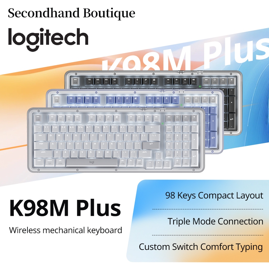 คีย์บอร์ดเชิงกล Logitech K98M Plus สีดํา [920-014492] สีขาว [920-014493] สีฟ้า สีม่วง [920-014494】