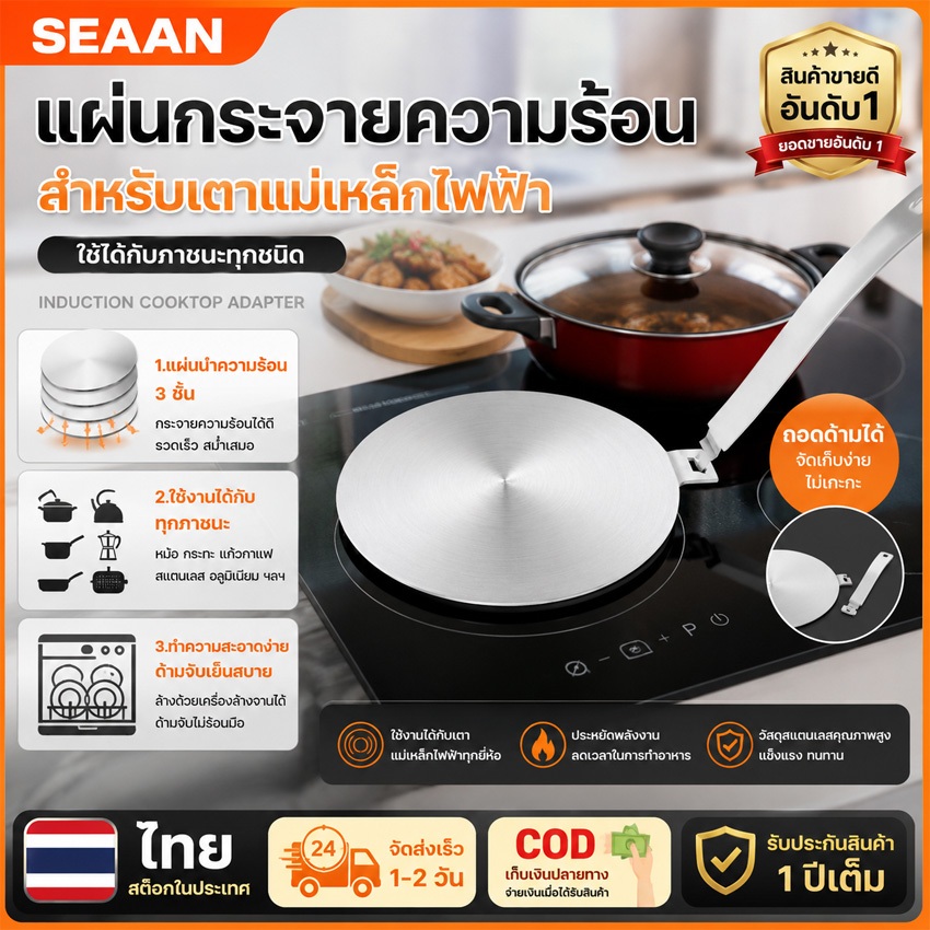 ⭐️โกดังในพื้นที่+COD⭐ แผ่นเหนี่ยวนํา 24 ซม., อะแดปเตอร์ Cooktop แบบเหนี่ยวนํา, อะแดปเตอร์สําหรับ Non-Induction Pans & เครื่องครัว