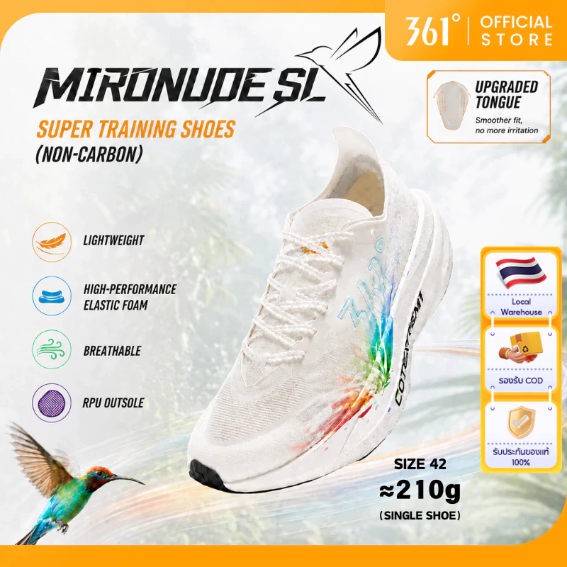【361 Degrees】Mironude SL│รองเท้าวิ่ง Super Trainer ลิ้นรองเท้าอัปเกรดใหม่ ใส่ซ้อมทุกวัน นุ่ม เด้ง ซัพพอร์ตดี เหมาะสำหรับวิ่งและฟิตเนส 672622220