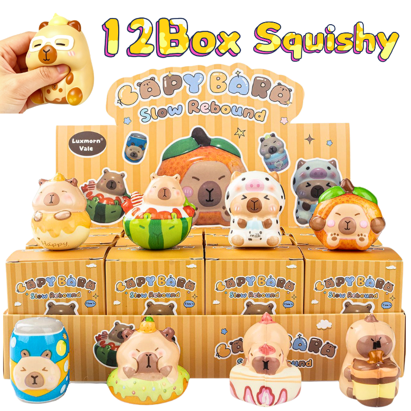 12 กล่องสุ่มสกุชชี่ Capybara Squishy Blind Box คืนตัวช้า คาปิบาร่าน่ารัก ของเล่นคลายเครียด