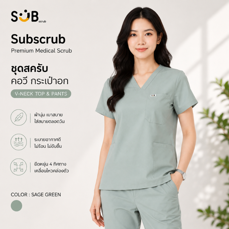 Subscrub Medicafe collection ชุดสครับแพทย์ผู้หญิงคอวี ผ้ายืดนุ่มระบายเหงื่อ ทำงานคลินิกโรงพยาบาล