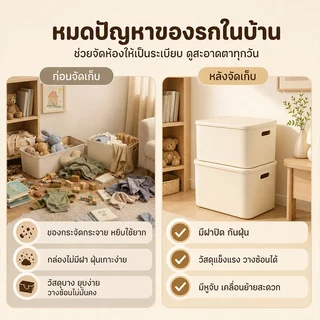 GREENIKA กล่องเก็บของมีหูจับและฝาปิด เรียบง่าย แข็งแรง กล่องเก็บของอเนกประสงค์ ประหยัดพื้นที่