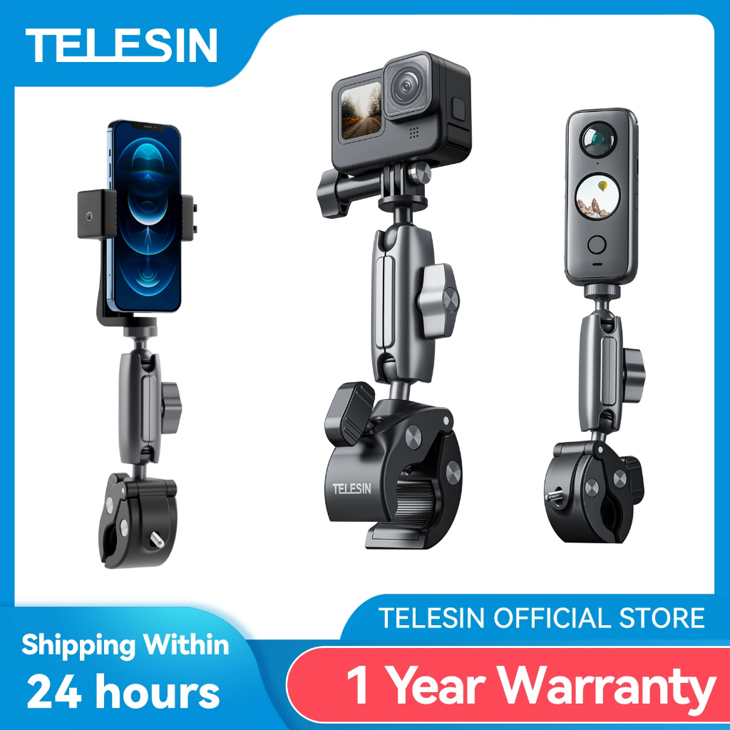 Telesin Mobile phone/action camera GoPro , DJI , Insta360 Handlebar Mount Tube Clamp ตัวหนีบพลาสติกยึดติดจักรยานหรือราวจับ