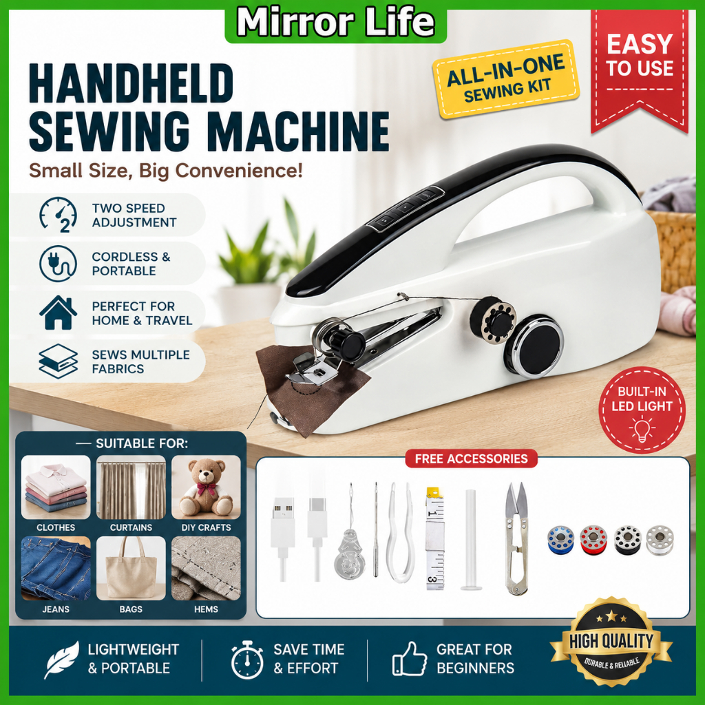Mirror-Life 1 ชุดมือถือจักรเย็บผ้าไฟฟ้า USB Handy เสื้อผ้า Home Travel เครื่องมืออัตโนมัติ Mending ช่างตัดเสื้อ Hand Craft