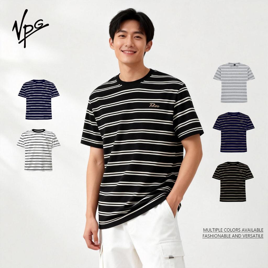 VPG คลาสสิกลายเสื้อยืดสําหรับชาย Casual Streetwear Tee Tropical Casual Simple Crewneck Breathable นุ่มปักด้านบนผู้ชาย Oversize เสื้อธรรมดา