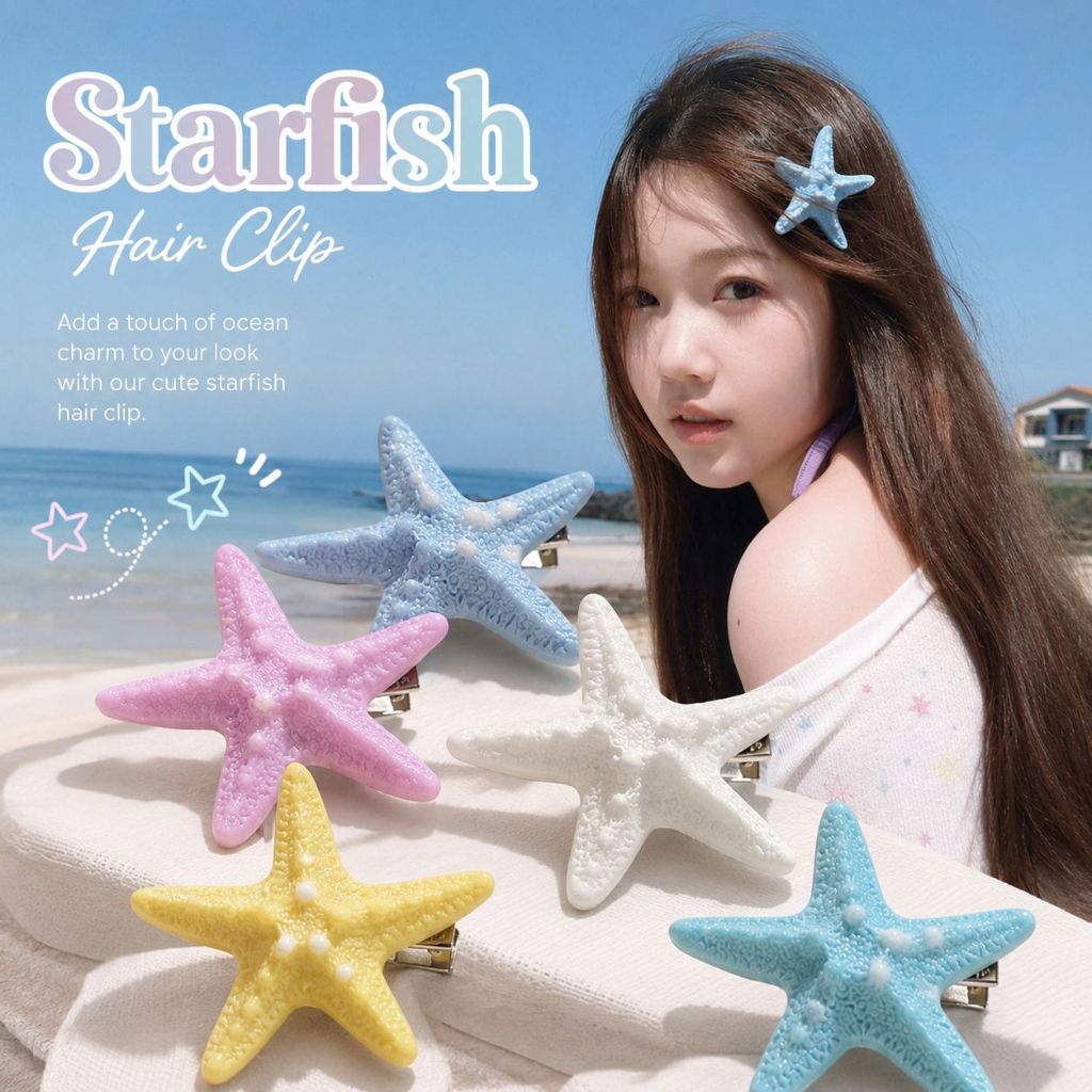 5PCS 2026 ฤดูร้อนGlossy BlueปลาดาวคลิปผมFeaturing SnapปิดและOnty Maiden Flairสําหรับด้านข้างบางTampingและSeaside Strollจัดแต่งทรงผม